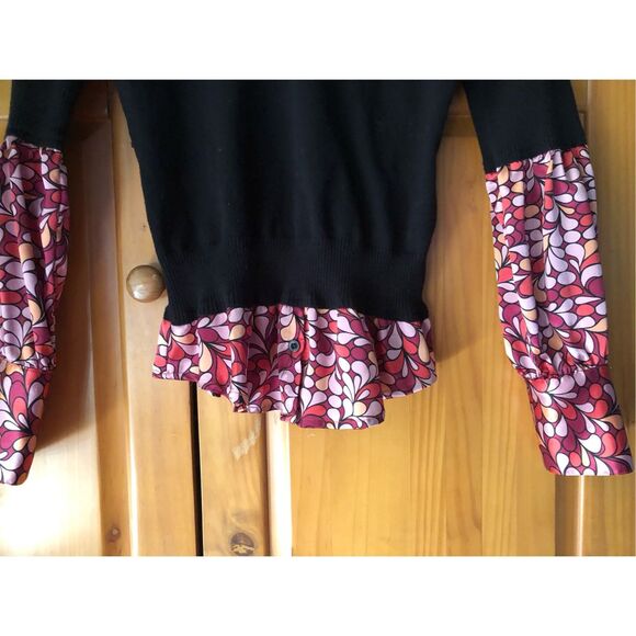 Bisou Bisou Michele Bohbot Sweater Size M Faux Collared Shirt Black V-Neck - Picture 5 of 11